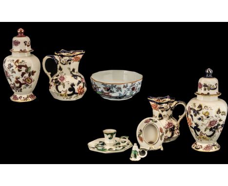 Collection of Mason's Ceramics, comprising of an Oriental Pattern bowl 7" diameter, Mandalay pattern - two milk/cream jugs 7"