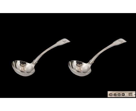 George III Fine Pair of Sauce Ladles of Small Proportions. Hallmark London 1809, Makers Marks W.E - W.F - W.C ( William Eley,