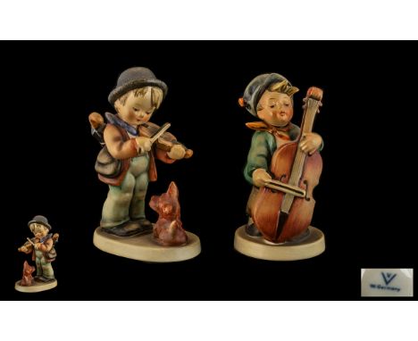 Hummel Figure ( 2 ) In Total. 1/ Young Boy Playing The Violin. 2/ Young Boy Playing Cello, Height 5.25 Inches - 13.10 cm. Bot