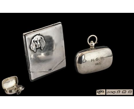 Edwardian Period - Nice Quality Sterling Silver Rectangular Shaped Full Sovereign and Half Sovereign Hinged Case. With Push B