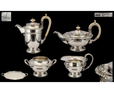 A Fine Quality Silver Four Piece Teaset of Large Robust Size with matching oval tray free from any engraving made by Walker a