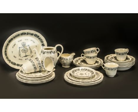 Grindley Royal Cauldon 'Passover' Tea Service, comprising 8 teacups, 6 saucers, 6 side plates, 6 sandwich/cake plates,a milk 