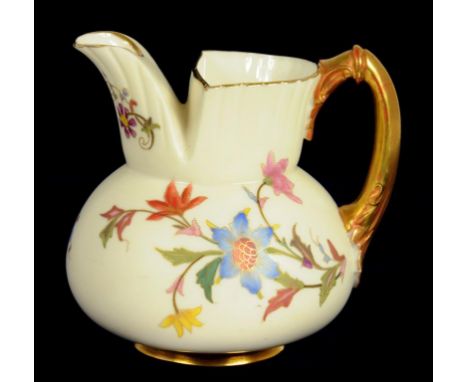 A ROYAL WORCESTER OLD IVORY JUG DECORATED WITH WILD FLOWERS, 12CM H, PRINTED MARK, CIRCA 1880
