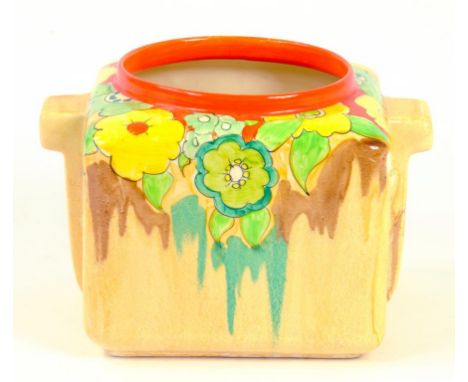 CLARICE CLIFF.  AN A.J. WILKINSON JONQUIL BISCUIT BARREL, 12CM H, PRINTED MARK, CIRCA 1935