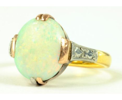 A 22CT GOLD WEDDING RING, ADAPTED AND SET WITH AN OPAL, 5G GROSS
