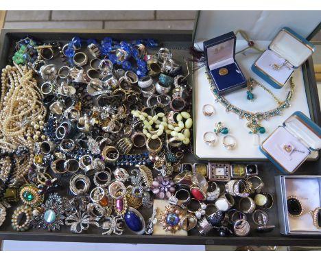 A collection of assorted costume and other jewellery including a pair of Christian Dior earrings 