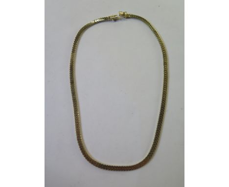 A 14 carat gold chain necklace, stamped 14 K and 585, approximately 43 cm long, approximately 29g, some surface wear to clasp