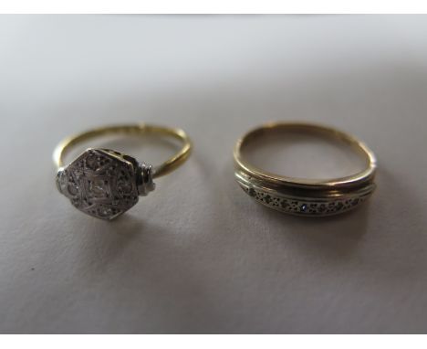 Two ladies rings, an 18ct gold and platinum ring inset with five small diamonds, weight approx 2.5g together with a ring inse