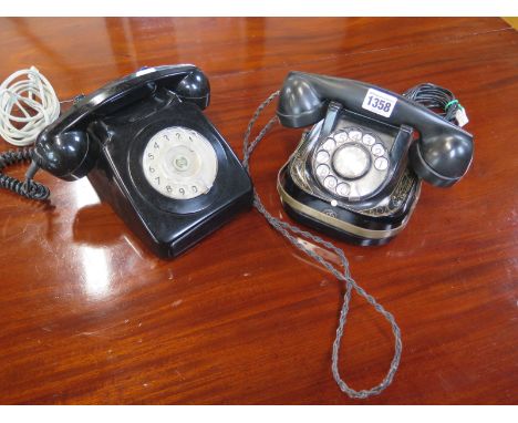 A Vintage Belgian bell telephone and a black plastic dial phone 