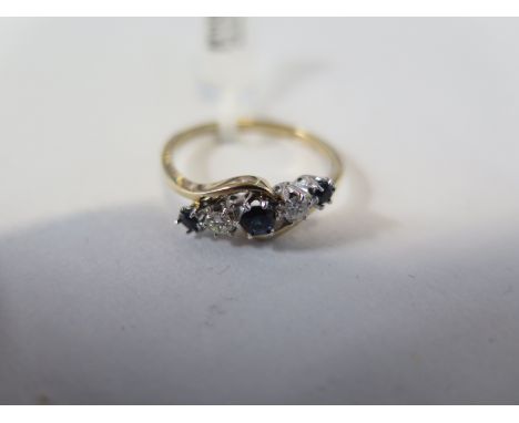 A hallmarked 9ct yellow gold sapphire and diamond ring, size M, approx 1.7 grams, pre-owned good ex jewellers stock 