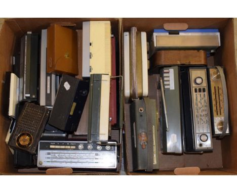 Twenty-One Assorted Transistor Portable Radios bridging the late 1950s to late 1960s; two with alarm clock feature, various m