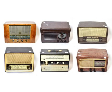 Cossor Melody Maker 501 Radio in light brown bakelite case; PYE multi-band mains/battery portable; Ekco U319A; Radio Rentals 