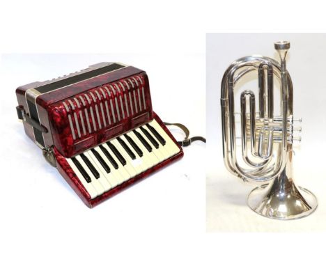 Flugabone (Marching Trombone) By Blessing Artist Model bell stamped Elkhart Ind. USA, in silver plate, in hard case with John