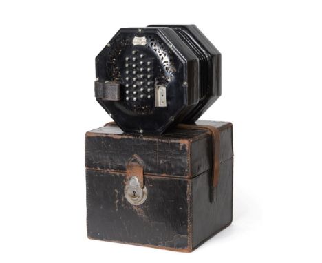 Concertina English System By C Wheatstone &amp; Co. 56 button with black, wooden endplates, manufacturers decal and serial 25