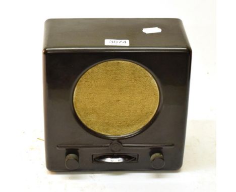 A Rare Deutscher Kleinempfanger 'German People's Set' GW110, with swastika below speaker, components, with back, in dark brow