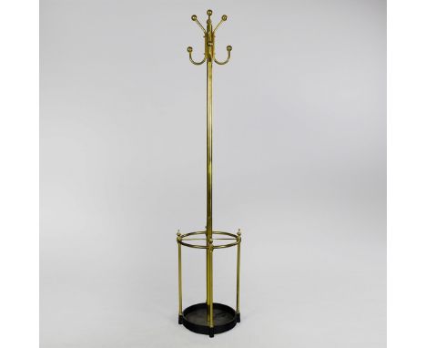 HAT AND COAT STAND. 20th century brass and iron, 190cm H x 41cm.