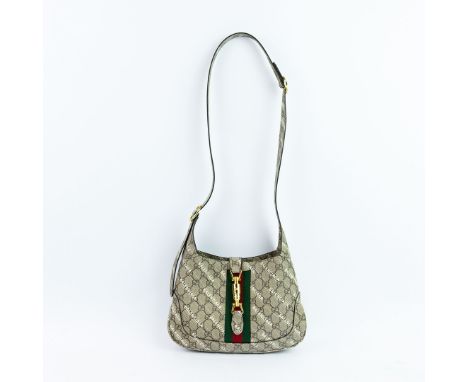 GUCCI X BALENCIAGA SMALL JACKIE 1961 BAG. beige, ebony and white supreme coated canvasadjustable top handle/strap, green and 