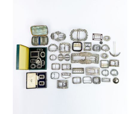 A COLLECTION OF MAINLY GEORGIAN AND LATER SHOE BUCKLES (QTY 45). comprising of one large silver buckle (stamped 925 with othe