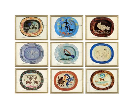 PABLO PICASSO. A SET OF NINE QUADRICHROME PRINTS. (d) after the ceramic plates by Picasso, 37cm x 27cm each. (Subject to ARR 