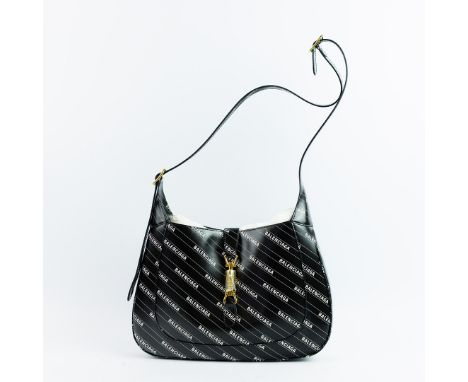 GUCCI X BALENCIAGA JACKIE 1961 BAG. from The Hacker Project 2016-2024, Made in Italy, black leather with all-over logo print,