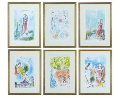 MARC CHAGALL. A SET OF SIX PARIS OFF SET LITHOGRAPHS. (d) Printed by Maeght, 35cm x 22.5cm. (Subject to ARR – see Buyers Cond
