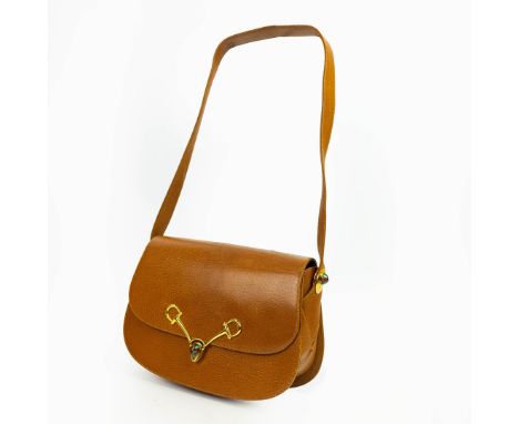 VINTAGE GUCCI HANDBAG. leather with gold tone hardware and jockey hat details, 27cm x 17cm x 9cm.