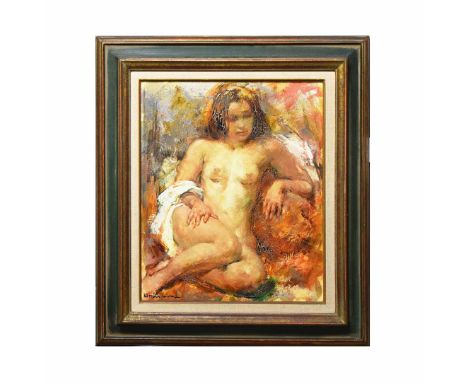 MARYSE DUCAIRE ROQUE (FRENCH, 1911-1992). ETUDE DE NU (NUDE STUDY). Oil on canvas, framed, 64 cm H x 55 cm W (46.5 cm H x 38.