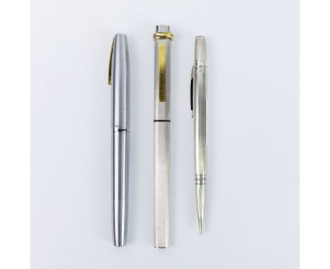 VINTAGE MUST DE CARTIER VENDÔME TRINITY PEN , A LIFE-LONG SILVER PROPELLING PENCIL AND A SHEAFFER 14CT GOLD NIB PEN. (3). ori