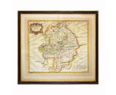 ROBERT MORDEN. MAP OF WARWICKSHIRE (4). 50cm x 55cm, framed, together with three smaller maps of Lancashire, Oxfordshire and 