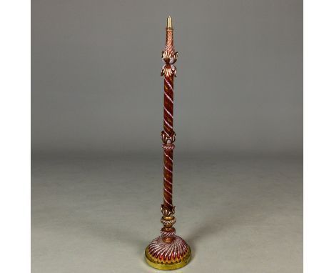 VENETIAN FLOOR LAMP. red, gilt and painted glass with brass base, 138cm H.