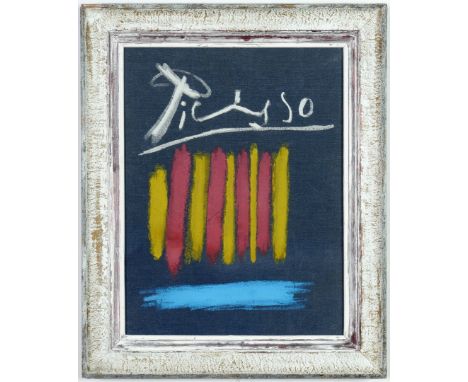 PABLO PICASSO. SCREENPRINT SIGNED IN THE PLATE ON LINEN (CATALAN FLAG). (d) Couverture – Bleus de Barcelona suiteEdition: 500