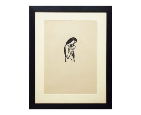ERIC GILL. After. MADONNA AND CHILD. wood block engraving, 39cm x 31cm, framed.
