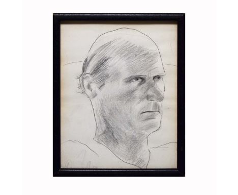 DAVID HOCKNEY. After. PORTRAIT OF PAT BROADY. pencil, 27.5cm x 22cm, framed.