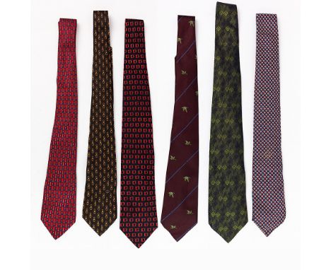 6 GUCCI TIES. one from a recent collection, other five vintage, of various colours and designs. (6).