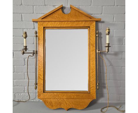 GIRANDOLE. Biedermeier style satinwood with two brass wall lights, 103cm H x 65cm W approx.
