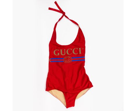 SWIMMING COSTUME S.32 GUCCI RED. with iconic web print, size S, made in Italy, 80% polyamide and 20% elastane.