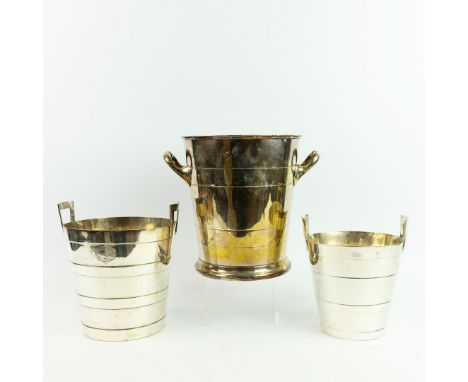 WALKER &amp; HALL SILVER PLATED ICE BUCKETS (3). largest 23cm H x 20cm diam.