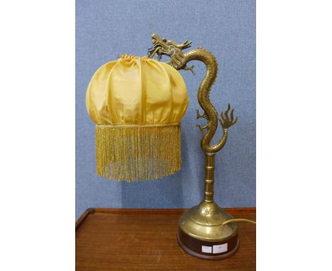 A Chinese brass dragon table lamp 