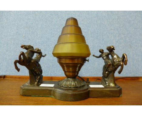 An Art Deco spelter table lamp 