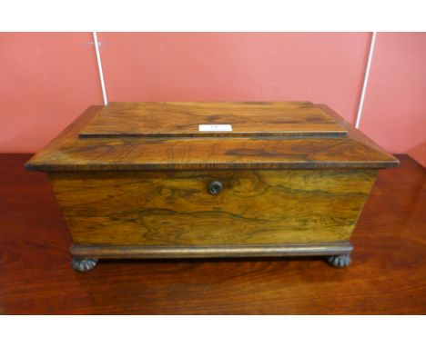 A George IV rosewood sarcophagus shaped tea caddy 