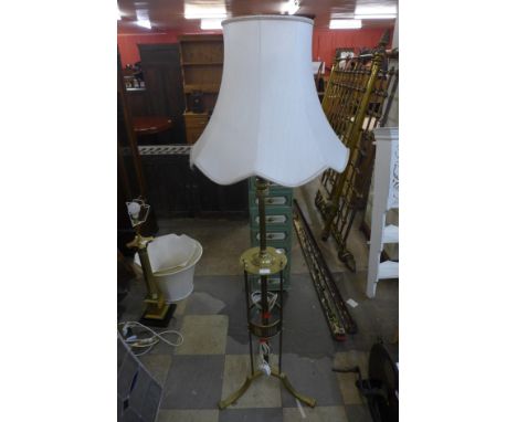 An Art Deco brass oil lamp converted to electricity 