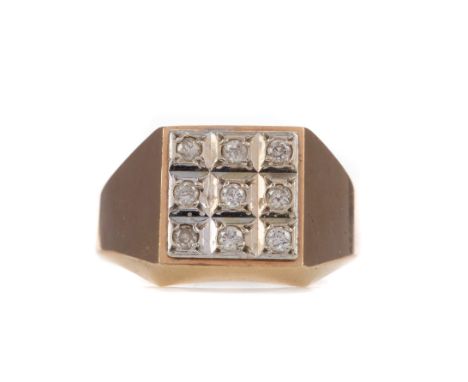 DIAMOND DRESS RING, the square bezel set with round brilliant cut diamonds totalling approximately 0.27 carats, in nine carat