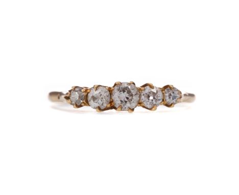 DIAMOND FIVE STONE RING, set with old cut diamonds totalling approximately 0.35 carats, marked 18CT, size M, 1.7g