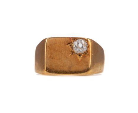 DIAMOND SIGNET RING, set with an old mine cut diamond of approximately 0.25 carats, marked 9CT, size N 1/2, 8.2g