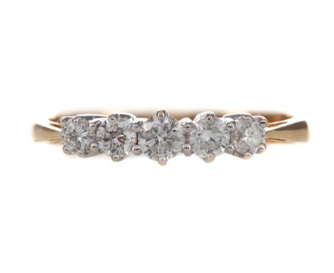 DIAMOND FIVE STONE RING, the round brilliant cut diamonds totalling approximately 0.50 carats, in eighteen carat gold, size N