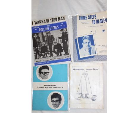 A Rolling Stones 1963 music sheet "I Wanna Be Your Man"; Roy Orbison British Tour programme 1964; Eddie Cochran sheet music "