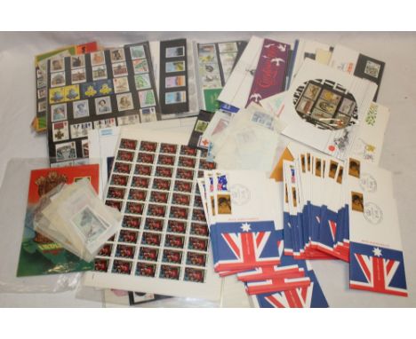 A selection of various GB stamp presentation packs, various British Commonwealth sheets of mint stamps, postal covers etc.