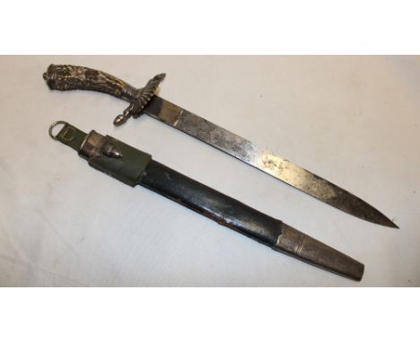 An original Second War German hunting cutlass/dagger by Stock of Eisenach with 13½" singled edged blade etched with hunting s