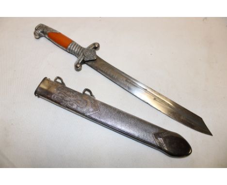 A rare original German Second War RAD Leader's dagger by Richard Herder of Solingen with 10" cutlass blade engraved "Arbeit A