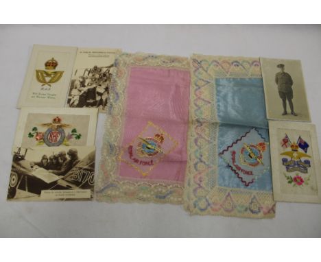 A First War embroidered silk Royal Naval Air Service postcard with relating portrait photograph and two various First War emb
